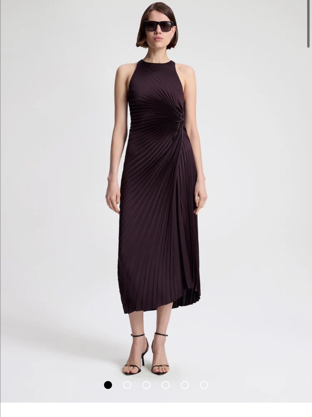 ALC • Reagan Satin Pleated Midi Dress in Deep Plum
